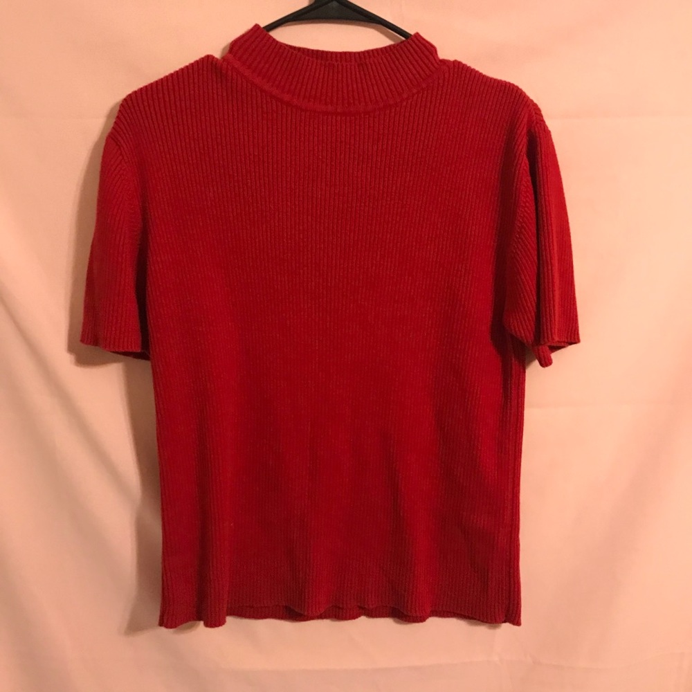 Red Mock-neck Short-sleeve Sweater